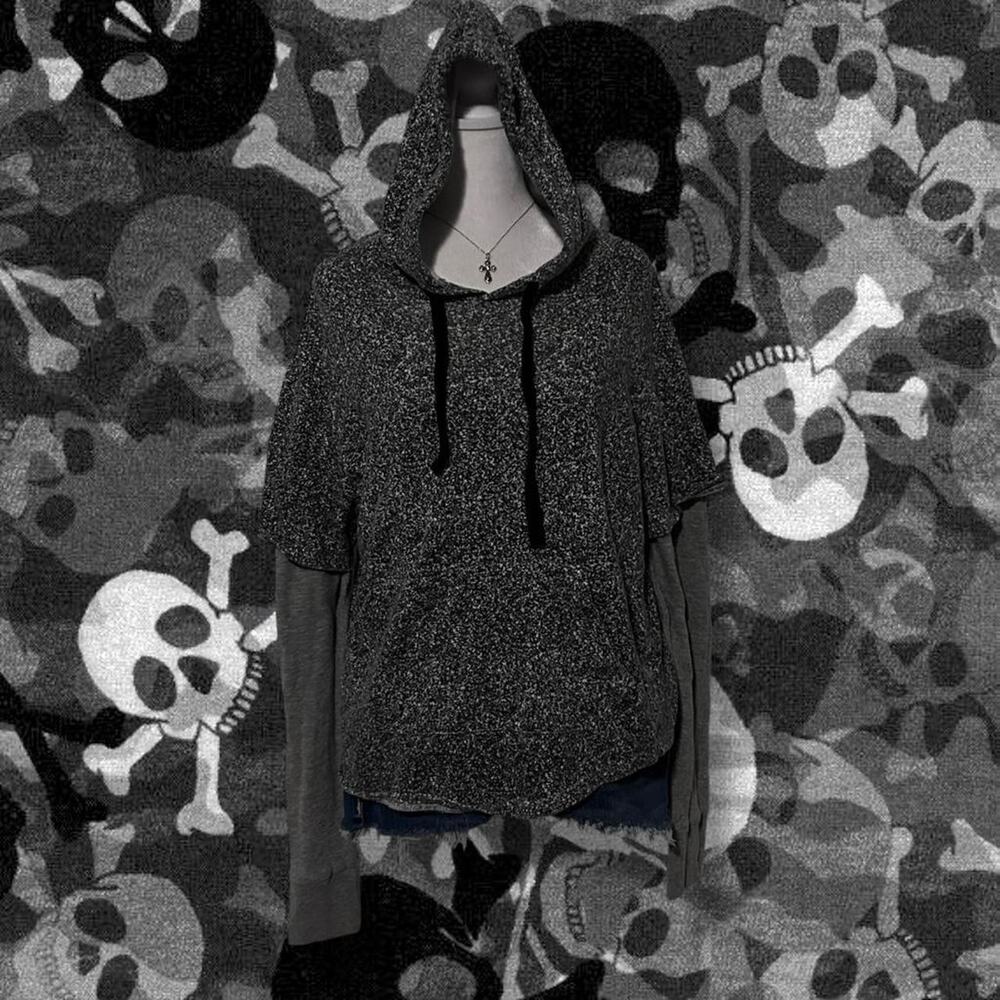 one piece layered heather charcoal marled hoodie elevated basic emo grunge wear